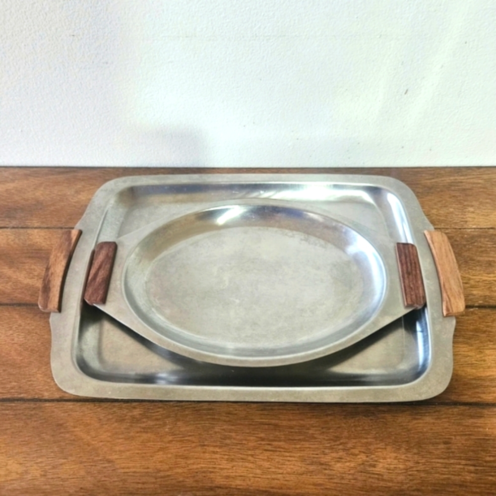 Pair of Vintage Stainless Steel Serving Trays